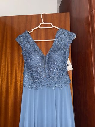 Vestido largo fiesta pedrería azul