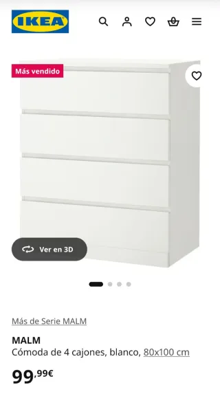 Cómoda 4 cajones Malm blanca