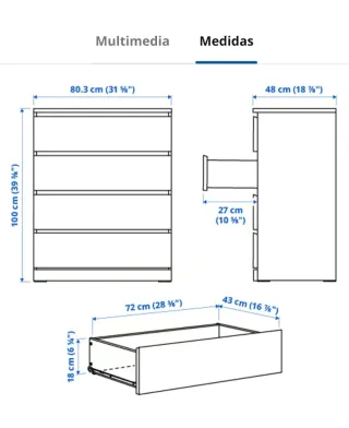 Cómoda 4 cajones Malm blanca
