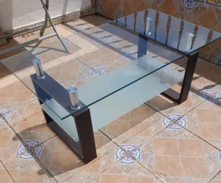 Mesa de centro moderna de cristal, 107.5cmx60cm