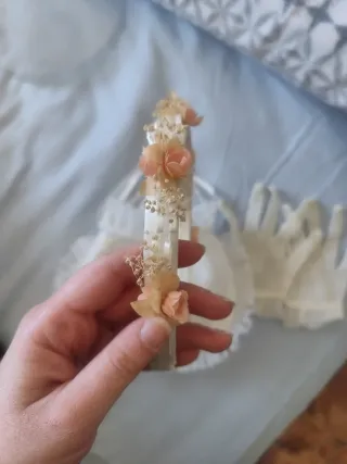 Traje Comunión Niña Blanco con flores naranjas