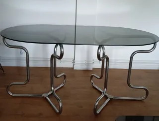 Mesa cristal y acero cromado años 70