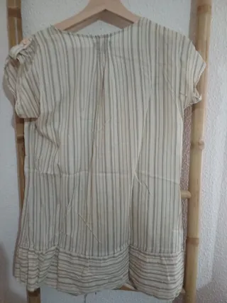 Blusa Blanco Talla 36 Rayas Encaje