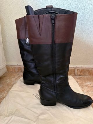 Botas Altas Ralph Lauren Cuero Negro/Marrón