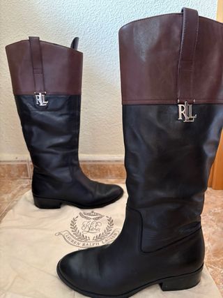 Botas Altas Ralph Lauren Cuero Negro/Marrón