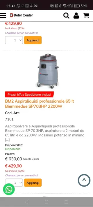 Aspiratore professionale 2 motori
