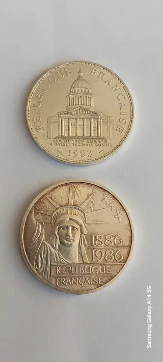 2 Moedas 100 Francos Franceses 1982 e 1986