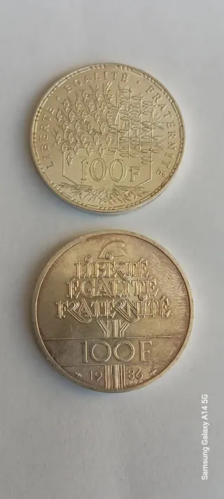 2 Moedas 100 Francos Franceses 1982 e 1986