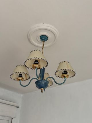 Lámpara Techo Vintage 4 Luces Azul y Dorado