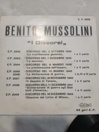 Vinile 45 giri Benito Mussolini Discorsi