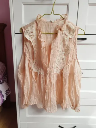 Blusa Zara combinada crochet efecto arrugado