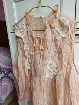 Blusa Zara combinada crochet efecto arrugado