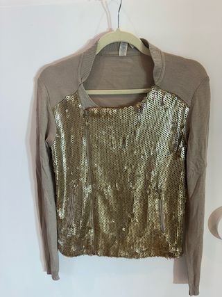 Chaqueta Guess lentejuelas S dorado y beige