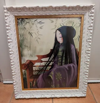 Cuadro mujer asiática con bambú