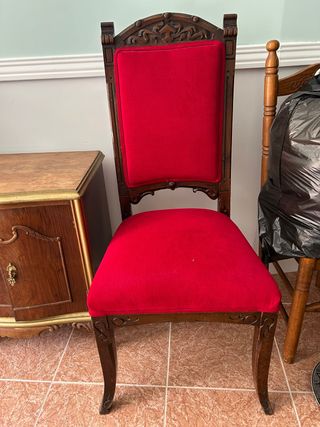 Sillas antiguas madera maciza terciopelo rojo