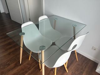Mesa Comedor Cristal 120x80cm + 4 Sillas Nórdicas
