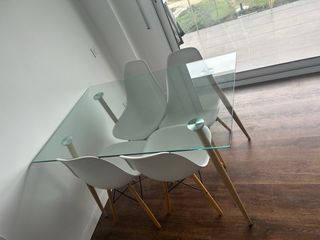 Mesa Comedor Cristal 120x80cm + 4 Sillas Nórdicas