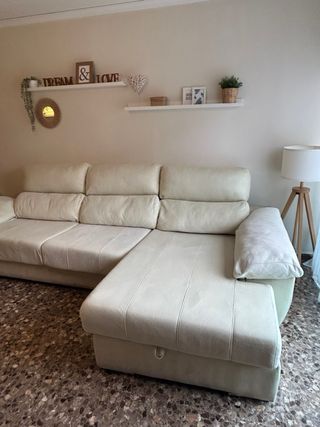 Sofá chaise longue beige tela
