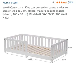 Cama infantil con barrera y colchón Pikolín