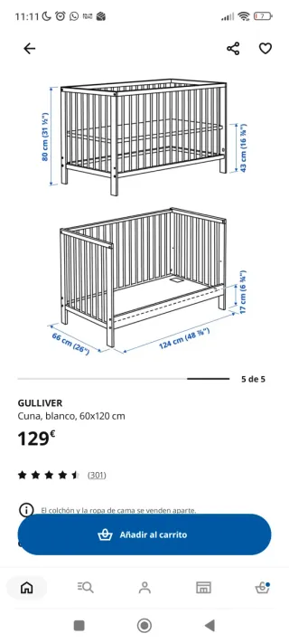 Cuna Gulliver Ikea con colchón Ikea