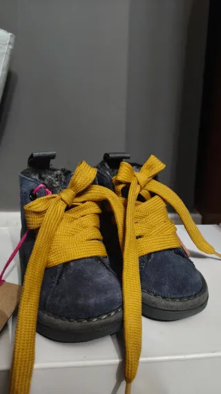 Panchic bimbo scarpe blu con lacci gialli