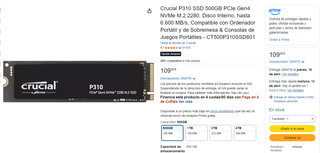 Disco Crucial P310 500GB SSD NVMe M.2 2280 - Nuevo