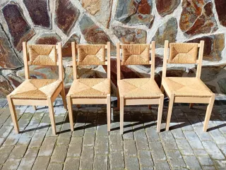 4 Sedie Rustiche in Legno e Giuta