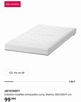 Cuna de madera con colchón y sábanas Ikea