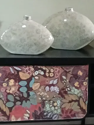 Pareja de Jarrónes Decorativos Porcelana Beige y G