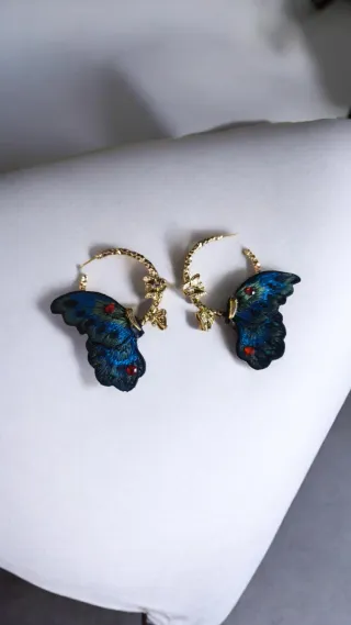 Pendientes Aro Mariposa Azul y Dorado