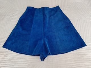 Minifalda pantalón ante, piel azul, Salambo Ibiza