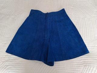 Minifalda pantalón ante, piel azul, Salambo Ibiza