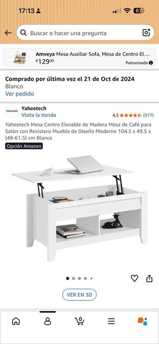 Mesa de centro elevable madera blanca