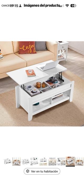 Mesa de centro elevable madera blanca