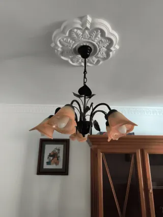 Lámpara de forja 5 tulipas naranja