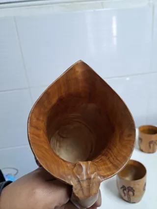 Juego Jarra y Vasos Madera Palmeras