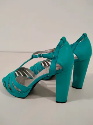 Sandalias Geox Tira Tobillo Tacón Azul Turquesa