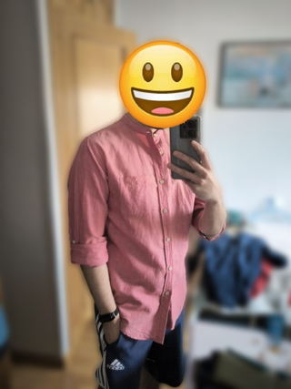 Camisa rosa cuello mao manga larga