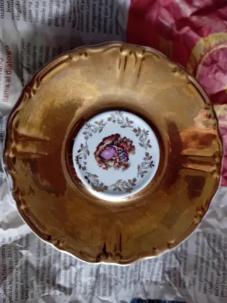 Juego de café antiguo porcelana y metal dorado