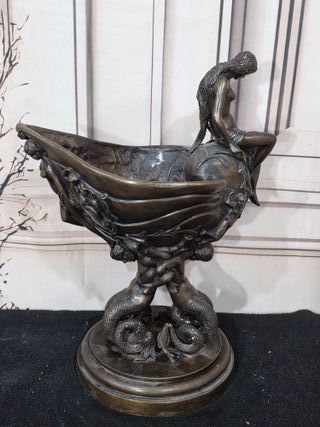 Escultura Bronce Modernista Cuenco Sirenas