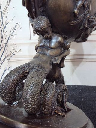 Escultura Bronce Modernista Cuenco Sirenas