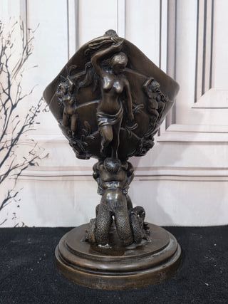 Escultura Bronce Modernista Cuenco Sirenas