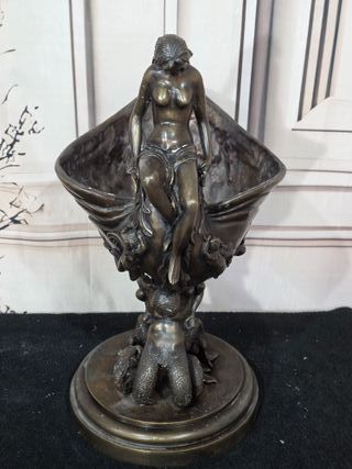 Escultura Bronce Modernista Cuenco Sirenas
