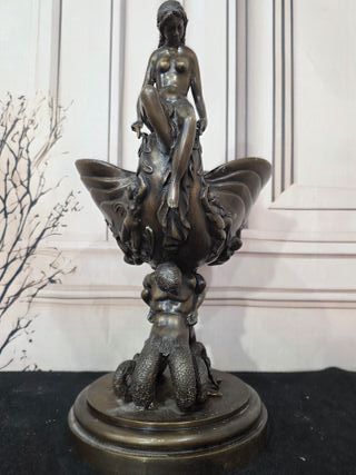 Escultura Bronce Modernista Cuenco Sirenas