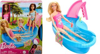 Muñeca BARBIE con piscina y tobogán