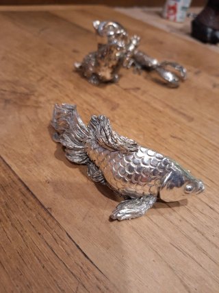 Statuetta Pesce Gatto Aragosta Argento 925