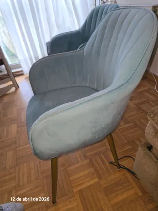 Lote 3 Sillas Terciopelo Azul Patas Doradas