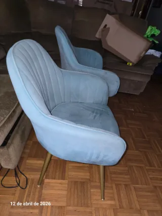 Lote 3 Sillas Terciopelo Azul Patas Doradas