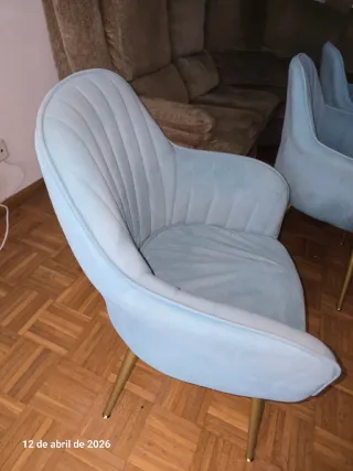 Lote 3 Sillas Terciopelo Azul Patas Doradas