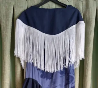 Pañuelo Sevillana Flecos Beige y Rosa